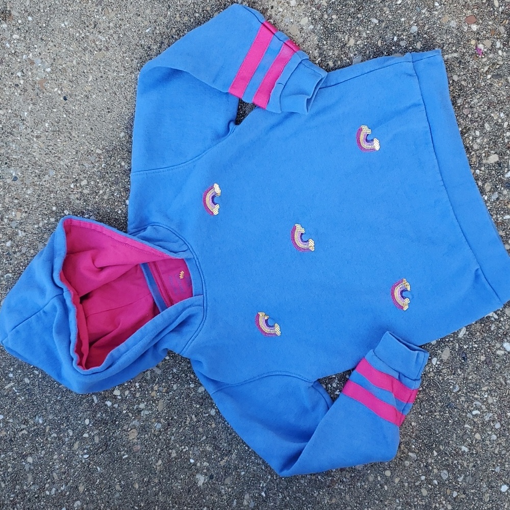 Minnie Minors Sequin Rainbows Blue Varsity Crew Hooded Sweatshirt 5